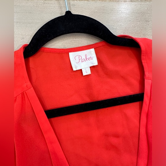 Parker red orange long sleeve SILK dress - Picture 4 of 12